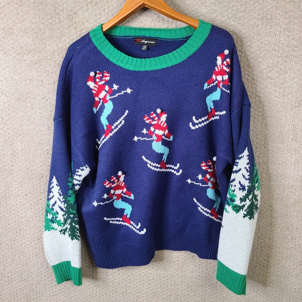 33 Degrees Sweater Mens XXL Blue Ski Ugly Christmas Crew Neck Acrylic Holiday